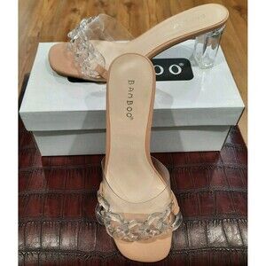New in Box (NIB) Bamboo Lucent-04 Clear Chain Chunky Heel Platform Mule Women 8